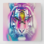Levendige kleurrijke tijger gezicht gedurfde moder vierkante klok (Voorkant)