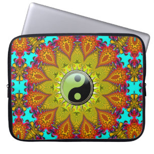 Levendige Kleurrijke Tribal Yin Yang Zonnebloem Ma Laptop Sleeve