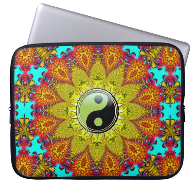 Levendige Kleurrijke Tribal Yin Yang Zonnebloem Ma Laptop Sleeve (Voorkant)