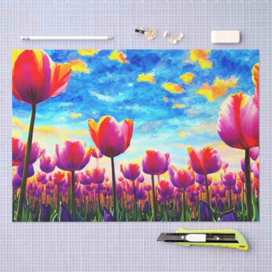 Levendige kleurrijke Tulpen ontkoppelen Tissuepapier (Craft)