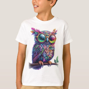 Levendige Kleurrijke Uil met Levendige Brillen Ont T-shirt