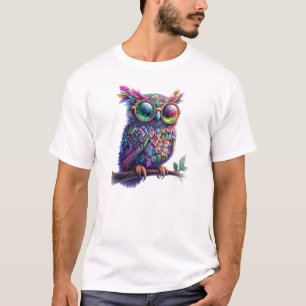 Levendige Kleurrijke Uil met Levendige Brillen Ont T-shirt