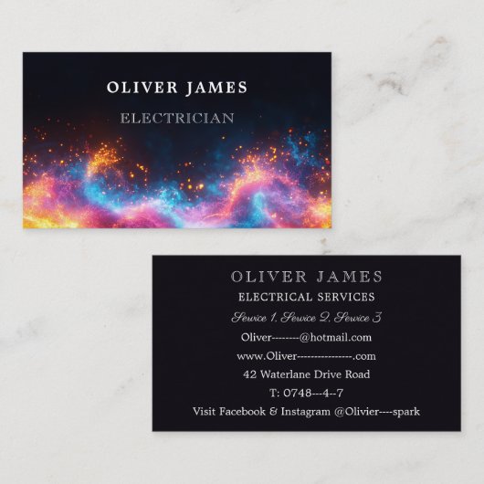 Levendige kleurrijke vonken elektricien en ingenie visitekaartje (Voorkant / Achterkant)