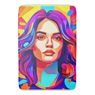 Levendige kleurrijke vrouw gezicht in artistieke e badmat