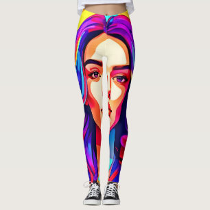 Levendige kleurrijke vrouw gezicht in artistieke e leggings