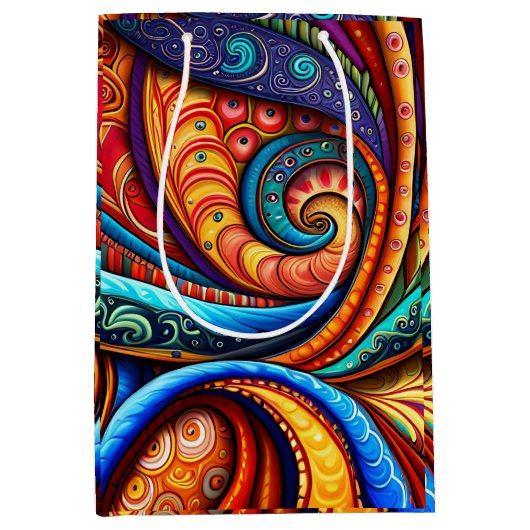 Levendige kleurrijke wervelingen medium cadeauzakje (Voorkant)