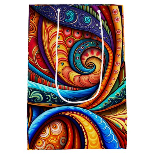 Levendige kleurrijke wervelingen medium cadeauzakje (Achterkant)