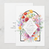 Levendige kleurrijke wilde bloemen doop kaart (Voorkant / Achterkant)
