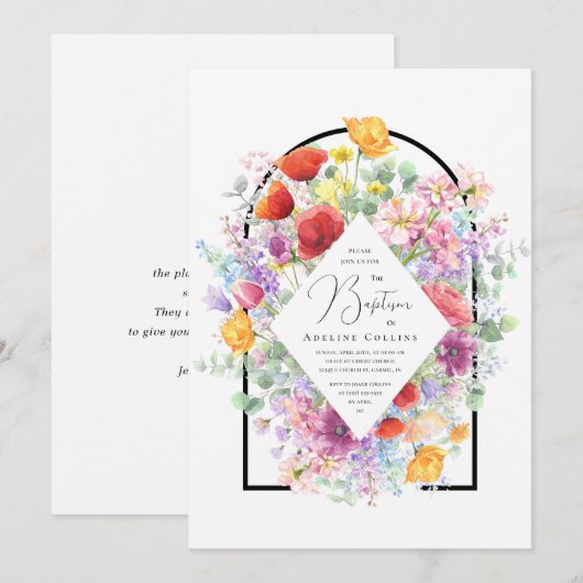 Levendige kleurrijke wilde bloemen doop kaart (Voorkant / Achterkant)