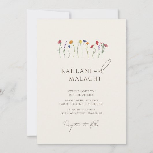 Levendige Kleurrijke Wildflower Foto Bruiloft Kaart (Voorkant)