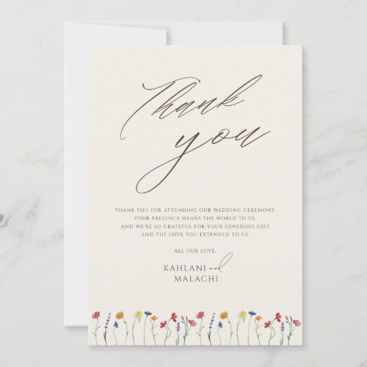 Levendige Kleurrijke Wildflower Moderne Bruiloft Bedankkaart (Voorkant)