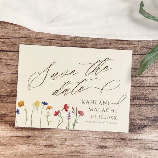 Levendige Kleurrijke Wildflower Moderne Bruiloft Save The Date