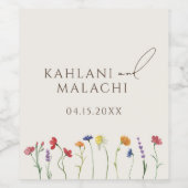 Levendige Kleurrijke Wildflower Moderne Bruiloft Wijn Etiket (Enkel label)