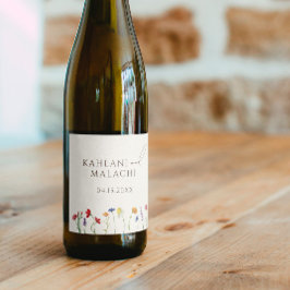 Levendige Kleurrijke Wildflower Moderne Bruiloft Wijn Etiket