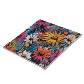 Levendige kleurrijke Wildflower Print Tegeltje (Zijkant)