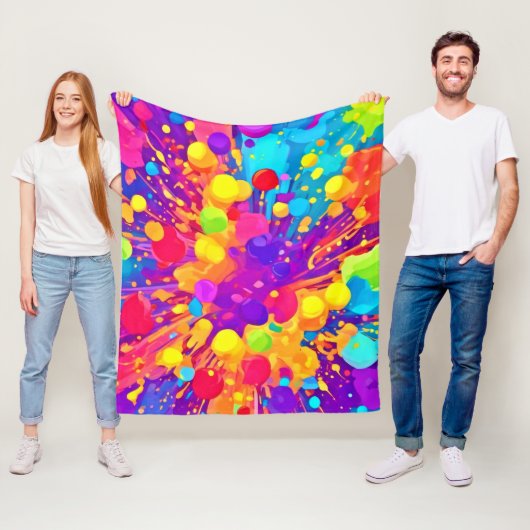 Levendige kleurspatten fleece deken (In situ)