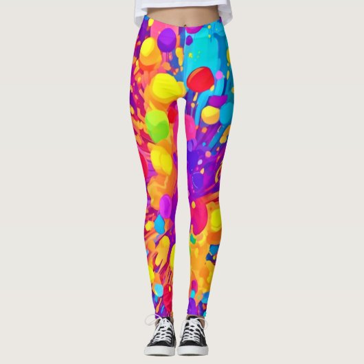 Levendige kleurspatten leggings (Voorkant)
