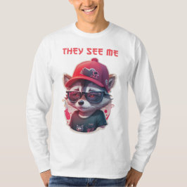 Levendige knipogende wasbeer met bril t-shirt