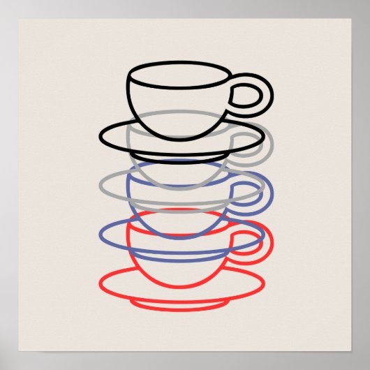 Levendige koffiekopjes Kunst Poster (Voorkant)