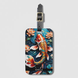 Levendige Koi en mooie bloemen Aquatic Scene Bagagelabel