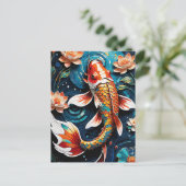 Levendige Koi en mooie bloemen Aquatic Scene Briefkaart (Staand voorkant)