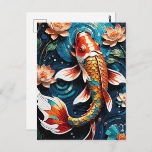 Levendige Koi en mooie bloemen Aquatic Scene Briefkaart