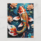 Levendige Koi en mooie bloemen Aquatic Scene Briefkaart (Voorkant)