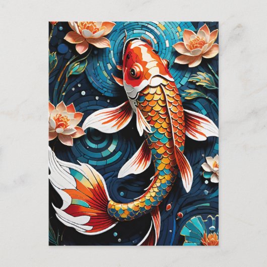 Levendige Koi en mooie bloemen Aquatic Scene Briefkaart (Voorkant)