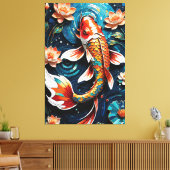 Levendige Koi en mooie bloemen Aquatic Scene Canvas Afdruk (Insitu (Woonkamer))