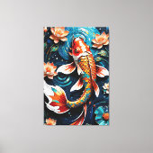 Levendige Koi en mooie bloemen Aquatic Scene Canvas Afdruk (Voorkant)