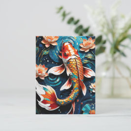 Levendige Koi en mooie bloemen Aquatic Scene Feestdagenkaart