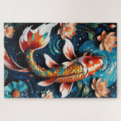Levendige Koi en mooie bloemen Aquatic Scene Legpuzzel (Horizontaal)