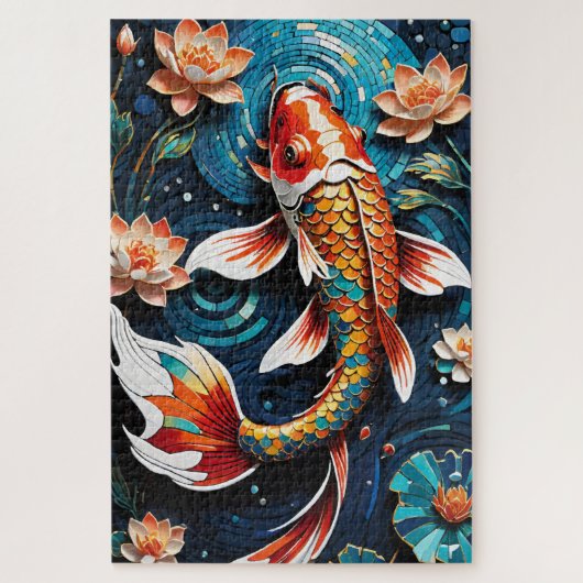 Levendige Koi en mooie bloemen Aquatic Scene Legpuzzel (Verticaal)
