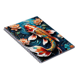 Levendige Koi en mooie bloemen Aquatic Scene Notitieboek