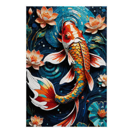 Levendige Koi en mooie bloemen Aquatic Scene Perfect Poster