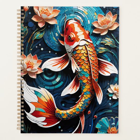 Levendige Koi en mooie bloemen Aquatic Scene Planner (Voorkant)