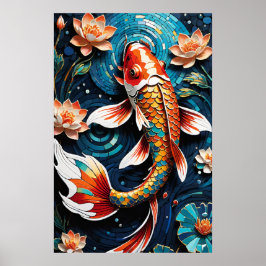 Levendige Koi en mooie bloemen Aquatic Scene Poster