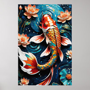 Levendige Koi en mooie bloemen Aquatic Scene Poster