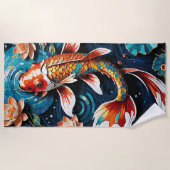 Levendige Koi en mooie bloemen Aquatic Scene Strandlaken (Voorkant)
