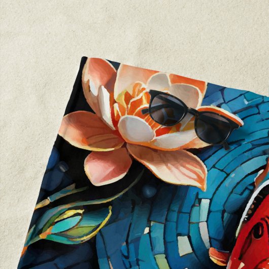 Levendige Koi en mooie bloemen Aquatic Scene Strandlaken (In situ)