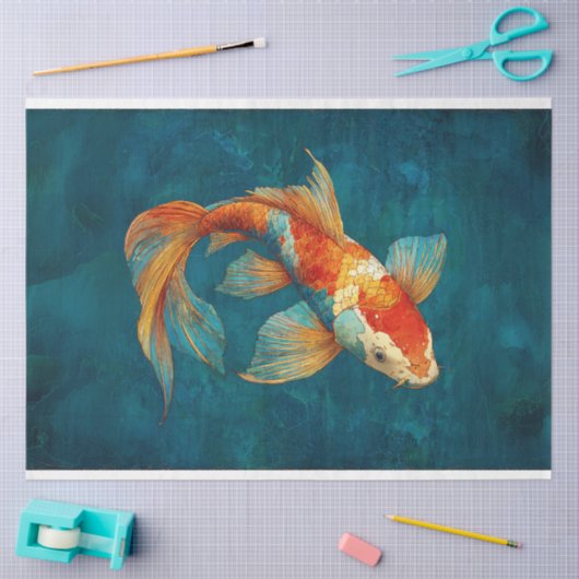 Levendige Koi Fish Illustratie Decoupage Tissuepapier (Craft)