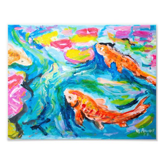Levendige Koi Vis Vijver Expressionist Foto Afdruk (Voorkant)