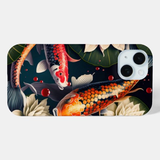 Levendige Koi Vissen en Lotus Bloem Vijver Kunst Case-Mate iPhone Case (Achterkant (horizontaal))