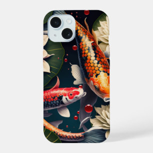 Levendige Koi Vissen en Lotus Bloem Vijver Kunst iPhone 15 Case