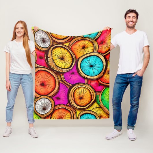 Levendige Kokosnoot Slice Abstract Design Fleece Deken (In situ)