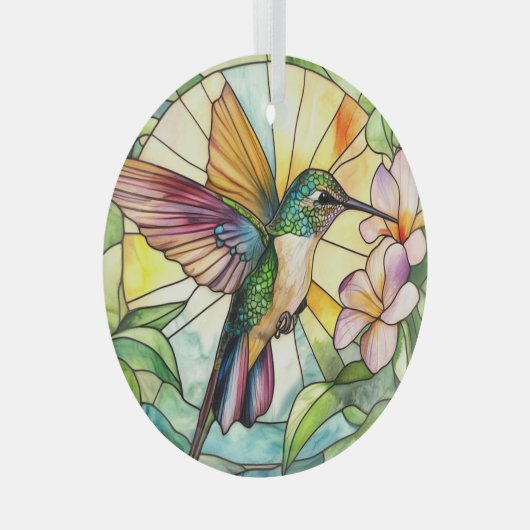 Levendige kolibrie bevlekt glas ornament (Voorkant Rechts)