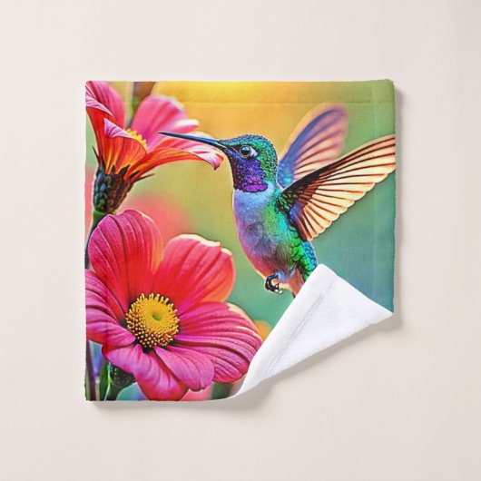 Levendige kolibrie bij Sunset Design Bad Handdoek (Wasdoekje)