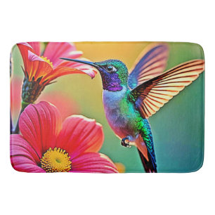 Levendige kolibrie bij Sunset Design Badmat