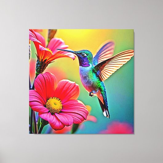 Levendige kolibrie bij Sunset Design Canvas Afdruk (Voorkant)