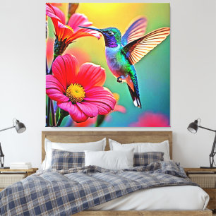 Levendige kolibrie bij Sunset Design Canvas Afdruk